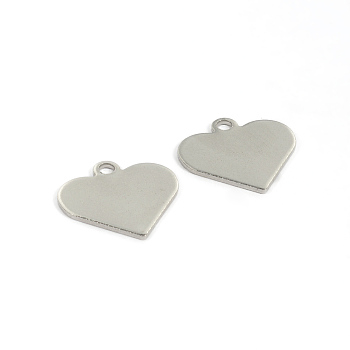 304 Stainless Steel Charms, Heart, Stamping Blank Tag Charms, Stainless Steel Color, 15.5x16x1mm, Hole: 2mm