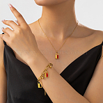 201 Stainless Steel Rhinestone Padlock Charm Bracelet & Necklace Set, Vintage Luxury, Golden(MQ4841)