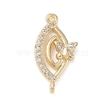 Butterfly Theme Brass Micro Pave Clear Cubic Zirconia Connector Charms, Golden, Horse Eye with Butterfly, 16.5x8.5x2.5mm, Hole: 0.8mm(CU-CBAFF5B-02A-G)