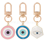 3Pcs Evil Eye Alloy Enamel Pendant Decoration, with Alloy Swivel Clasps, Mixed Color, 60~62mm(HJEW-CP00035)