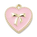 Rack Plating Alloy Enamel Pendants, Lead Free & Cadmium Free & Nickel Free, Heart with Bowknot Charm, Golden, 17x16x2mm, Hole: 1.6mm(PALLOY-F311-09G)