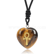 Natural Tiger Eye Heart Engraved AnKh Cross Pendant Personalized DIY Necklaces(SC1205-1)