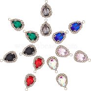 SUPERFINDINGS 28Pcs 7 Colors Glass Pendants, with Brass Micro Pave Clear Cubic Zirconia Findings, Faceted, Teardrop, Light Gold, Mixed Color, 22x14x6mm, Hole: 2mm, 4pcs/color(FIND-FH0004-16)