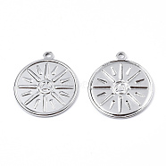 201 Stainless Steel Pendants, Flat Round with Sun, Stainless Steel Color, 29x25x2mm, Hole: 2mm(STAS-N098-074P)