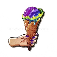 Acrylic Pendants, Ice Cream with Hand, PeachPuff, 45x36x2.8mm, Hole: 2mm(SACR-B004-03B-01)
