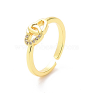 Clear Cubic Zirconia Interlocking Heart Open Cuff Ring, Brass Jewelry for Valentine's Day, Golden, US Size 6 3/4(17.1mm)(RJEW-H127-08G)