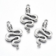 Tibetan Style Alloy Pendants, Lead Free & Cadmium Free, Snake, Antique Silver, 30x18x3mm, Hole: 1.8mm, about 246pcs/500g(TIBE-S323-053AS-RS)