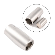 Tarnish Resistant 304 Stainless Steel Magnetic Clasps with Glue-in Ends, Barrel, Stainless Steel Color, 18x8.8mm, Hole: 5mm(STAS-K006-15C)