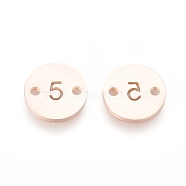 Numbers 304 Stainless Steel Links, Vacuum Plating, for Craft Jewelry Making, Flat Round, Rose Gold, Num.5, 10x1mm, Hole: 1.4mm(STAS-G216-05RG)