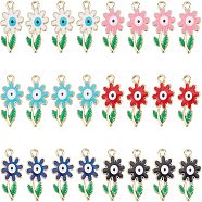 SUPERFINDINGS 24Pcs 6 Colors Rack Plating Alloy Enamel Pendants, Cadmium Free & Nickel Free & Lead Free, Light Gold, Flower with Evil Eye, Mixed Color, 25.5x14x3.5mm, Hole: 2mm, 4pcs/color(ENAM-FH0001-31)