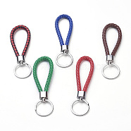 Braided PU Keychain, with Alloy Findings and Iron Ring, Platinum, Mixed Color, 125~130x7.5~8mm(KEYC-I017-M)