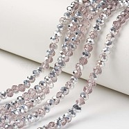 Electroplate Transparent Glass Beads Strands, Half Silver Plated, Faceted, Rondelle, Pink, 4x3mm, Hole: 0.4mm, about 130pcs/strand, 16.54 inch(42cm)(EGLA-A034-T4mm-M08)