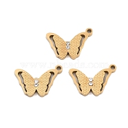 Ion Plating(IP) 304 Stainless Steel Pendant, with Rhinestone, Butterfly, Golden, 10.5x15x2mm, Hole: 1.2mm(STAS-S140-34G)