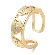 Rack Plating Brass Pave Clear Cubic Zirconia OPen Cuff Rings, Cadmium Free & Lead Free, Long-Lasting Plated, Heart with Word Love, Real 18K Gold Plated, Inner Diameter: Adjustable(RJEW-M172-17G)
