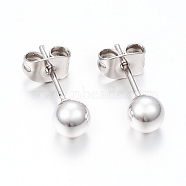 304 Stainless Steel Stud Earrings, Hypoallergenic Earrings, with Ear Nuts, Round, Silver, 14x3mm, Pin: 0.8mm, 12pairs/card(EJEW-H353-03S-3MM)