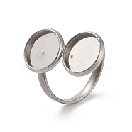 Non-Tarnish 304 Stainless Steel Open Cuff Ring Findings, Pad Ring Setting, Flat Round, Stainless Steel Color, Inner Diameter: 17mm, Tray: 10mm(STAS-E124-05C-P)