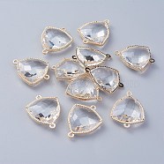 Glass Links connectors, with Eco-Friendly Alloy Open Back Berzel Findings, Faceted, Triangle, Light Gold, Clear, 24x19x7mm, Hole: 1.5mm(X-GLAA-A037-D-16KC)