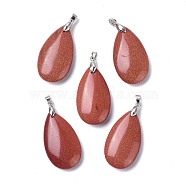 Synthetic Goldstone Pendants, with Brass Finding, Teardrop, 35x20x7.5~9mm, Hole: 4x3.5mm(G-D084-01P-A01)