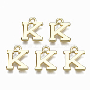 Alloy Charms, Cadmium Free & Nickel Free & Lead Free, Alphabet, Real 16K Gold Plated, Letter.K, 14x11x1mm, Hole: 1.6mm(PALLOY-Q441-025K-NR)