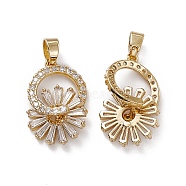 Rack Plating Brass Micro Pave Cubic Zirconia Pendants, Flower Charm, Cadmium Free & Lead Free, Long-Lasting Plated, Real 18K Gold Plated, Clear, 25x17.5x8mm, Hole: 3.5x5.5mm(ZIRC-F130-07G)