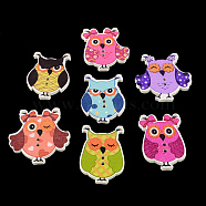 Two Hole Printed Wooden Buttons, Owl, Mixed Color, 34x25x2.5mm, Hole: 2mm(BUTT-R038-17)