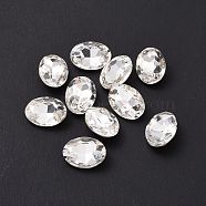 Glass Rhinestone Cabochons, Pointed Back & Silver Back Plated, Oval, Crystal, 14x10x5mm(GGLA-P002-02A-06)