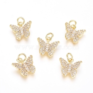 Brass Micro Pave Cubic Zirconia Pendants, Long-Lasting Plated, with Jump Ring, Butterfly, Clear, Real 18K Gold Plated, 13x13x2.5mm, Hole: 3mm(ZIRC-G166-30G)