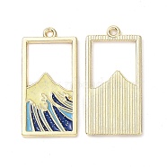Alloy Enamal Pendants, Lead Free & Cadmium Free, Rectangle with Wave Charms, Golden, 33x16x1.5mm, Hole: 1.4mm(PALLOY-K009-05G)