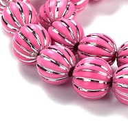 Grooved Resin Beads Strands, Silver Metal Enlaced, Pumpkin, Hot Pink, 10~12mm, Hole: 3mm, about 32pcs/strand, 13.78''(35cm)(RESI-M023-01A)