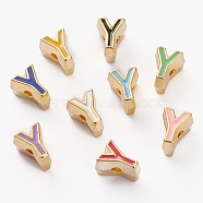 Alloy Enamel Beads, Cadmium Free & Lead Free, Mixed Color, Letter.Y, 7x5x5mm, Hole: 1.2mm(PALLOY-P222-05G-Y)