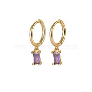Real 18K Gold Plated 925 Sterling Silver Dangle Hoop Earrings for Women, Rectangle, Lilac, 19.8mm(SY2365-9)