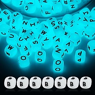 20Pcs Luminous Cube Letter Silicone Beads 12x12x12mm Square Dice Alphabet Beads with 2mm Hole Spacer Loose Letter Beads for Bracelet Necklace Jewelry Making, Letter.B, 12mm, Hole: 2mm(JX437B)