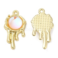 Alloy Pendants, with Glass, Cadmium Free & Lead Free, Flat Round Melting Charms, Light Gold, 24x15x5mm, Hole: 1.6mm(PALLOY-A003-06KCG)