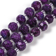 Natural Sesame Jasper Dyed Beads Strands, Faceted, Rondelle, with Seed Beads, Purple, 7.5~8x6.5mm, Hole: 1.4mm, about 45~46pcs/strand, 15.75''(40cm)(G-H057-A21-03)