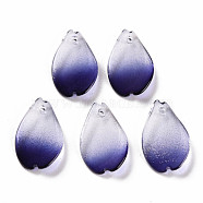 Two Tone Transparent Spray Painted Glass Pendants, Petaline, Midnight Blue, 16x9.5x2mm, Hole: 1mm(GLAA-S190-014D-01)
