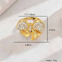 Exaggerated European and American Bowknot Brass Micro Pave Clear Cubic Zirconia Finger Rings for Women, Golden, US Size 9(18.9mm)(QU2931-3)