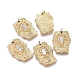 316 Surgical Stainless Steel Pendants, with Jump Rings & Shell & Crystal Rhinestone, Rectangle, Golden, 25x18x2.5mm, Hole: 3.6mm(X-STAS-I164-028G)