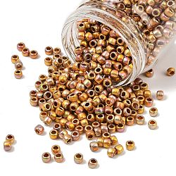 TOHO 6/0 Round Beads, Japanese Seed Beads, (722) Midas Gold Metallic (24K Gold Plated Rainbow), 4mm, Hole: 1.5mm, about 840pcs/50g(SEED-XTR06-0722)