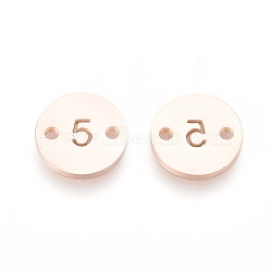 Numbers 304 Stainless Steel Links, Vacuum Plating, for Craft Jewelry Making, Flat Round, Rose Gold, Num.5, 10x1mm, Hole: 1.4mm(STAS-G216-05RG)