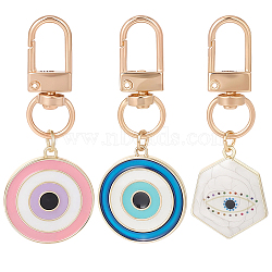 3Pcs Evil Eye Alloy Enamel Pendant Decoration, with Alloy Swivel Clasps, Mixed Color, 60~62mm(HJEW-CP00035)