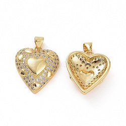 Brass Micro Pave Clear Cubic Zirconia Pendants, Heart, Golden, 21x17x6mm, Hole: 3.5x5mm(ZIRC-F135-14G)