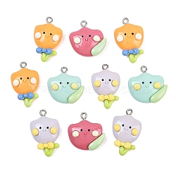 Opaque Resin Pendants, with 201 Stainless Steel Loops, Tulip Charms, Mixed Color, 21~27x16.5~21x7.5mm, Hole: 1.5mm(RE-CBA5D24-01)
