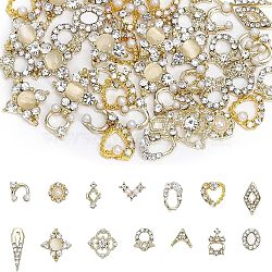 CHGCRAFT Alloy Rhinestone Cabochons, with Enamel and with ABS Plastic Imitation Pearl Beads, Nail Art Decoration Accessories, Mixed Shapes, Light Gold, 6~10x4.5~11x2~4mm, 60pcs/box(MRMJ-CA0001-37)