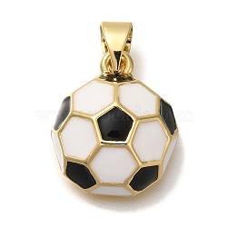 Rack Plating Brass Pendants, with Enamel, Cadmium Free & Lead Free, Long-Lasting Plated, Football Charm, Real 18K Gold Plated, 16x14x6.5mm, Hole: 5x3.5mm(X-KK-I720-33G)