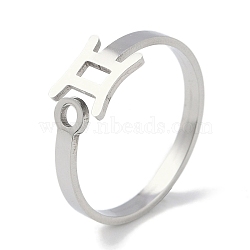 Non-Tarnish Constellations 304 Stainless Steel Open Cuff Ring for Women, Stainless Steel Color, Gemini, Inner Diameter: 17.5~18.5mm(RJEW-L122-001P-08)