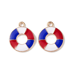 Independence Day Alloy Enamel Pendants, Swin Ring Charms, Light Gold, Colorful, 18x15x1.5mm, Hole: 2mm(ENAM-K067-27)