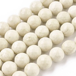 Natural Fossil Round Bead Strands, Faceted, Beige, 10mm, Hole: 1mm, about 37pcs/strand, 15.5 inch(G-O151-02-10mm)