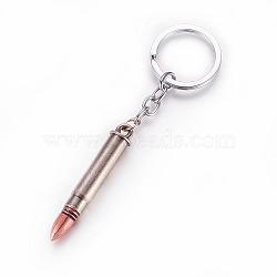 Alloy Pointed Keychain, Bullet, with Iron Findings, Antique Silver, 110mm(KEYC-P036-18AS)