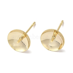 Brass Studs Earrings Finding, Lead Free & Cadmium Free, Round, Real 24K Gold Plated, 14x8mm, Pin: 12x1mm(KK-K383-01F-G)