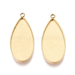 304 Stainless Steel Pendant Cabochon Component, Teardrop, Ion Plating(IP), Real 18K Gold Plated, Tray: 22x10.5mm, 25.5x11x2mm, Hole: 1.5mm(STAS-Q113-23A-G)